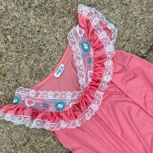Vintage Pink, White, and Blue Satin Nightgown